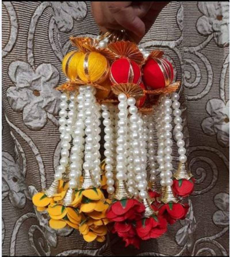 handmade wall decor lattu with gulab hanging for home decor (pack of 4)