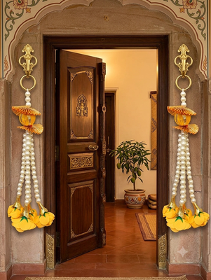 handmade wall decor lattu with gulab hanging for home decor (pack of 4) 2