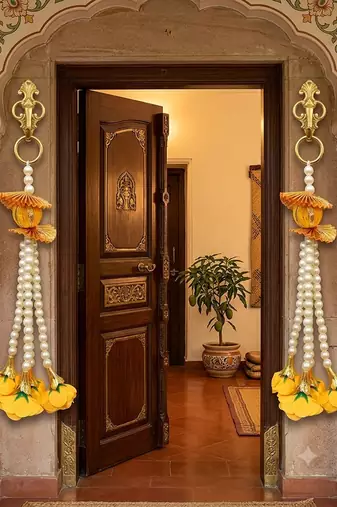handmade wall decor lattu with gulab hanging for home decor (pack of 4)