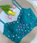 Navratri handwork kodi mirror spaghetti blouse