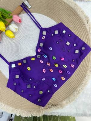 Navratri handwork kodi mirror spaghetti blouse 1