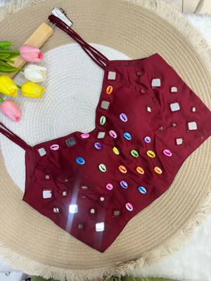 Navratri handwork kodi mirror spaghetti blouse 2