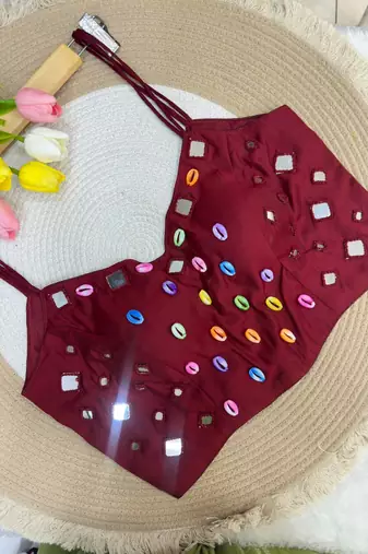 Navratri handwork kodi mirror spaghetti blouse