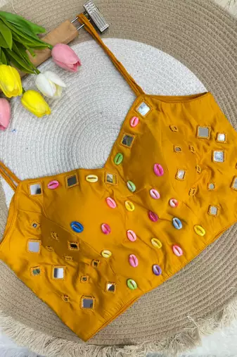 Navratri handwork kodi mirror spaghetti blouse