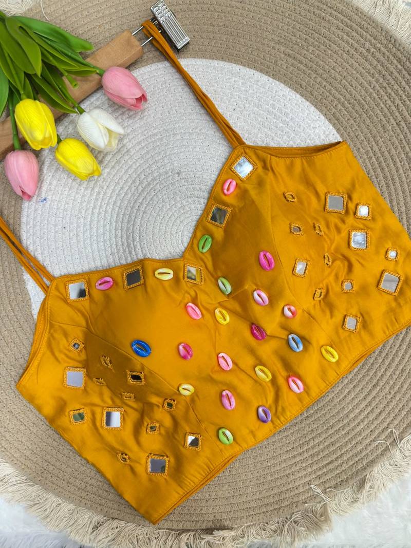 Navratri handwork kodi mirror spaghetti blouse