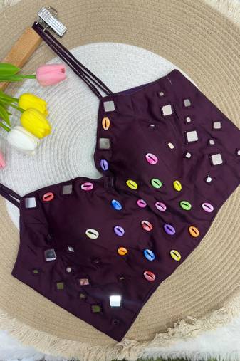 Navratri handwork kodi mirror spaghetti blouse