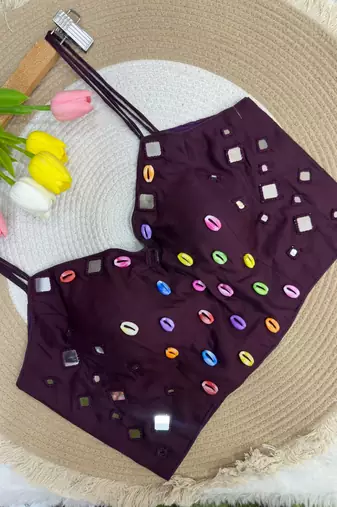 Navratri handwork kodi mirror spaghetti blouse