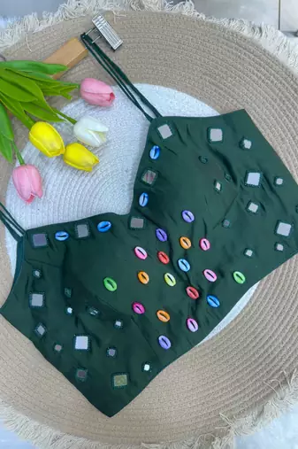 Navratri handwork kodi mirror spaghetti blouse