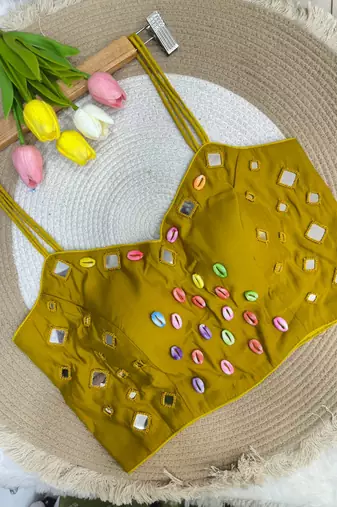 Navratri handwork kodi mirror spaghetti blouse