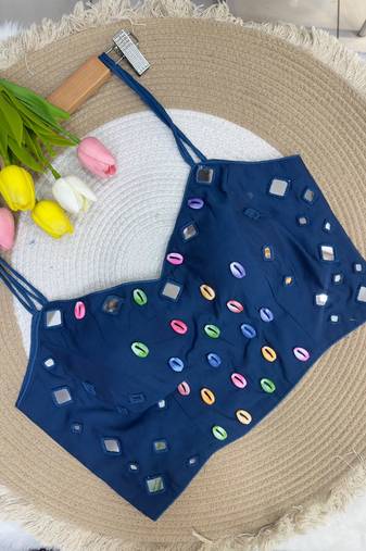 Navratri handwork kodi mirror spaghetti blouse