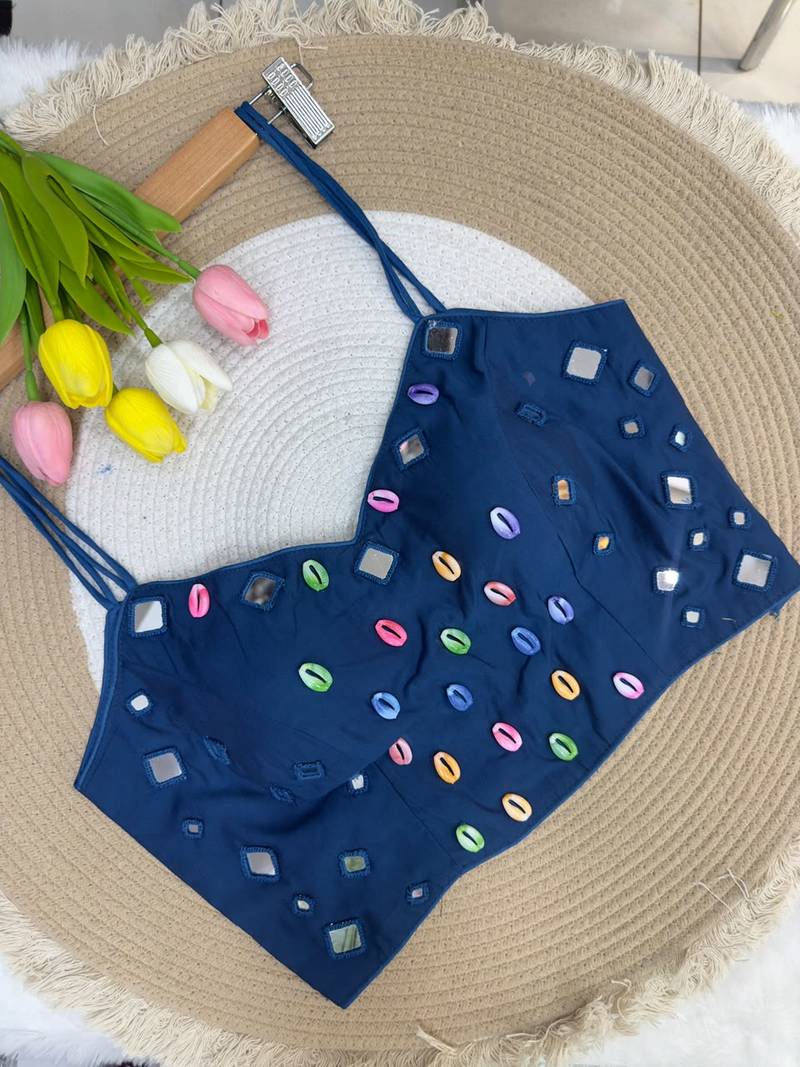 Navratri handwork kodi mirror spaghetti blouse