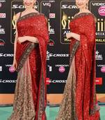 Deepika Padukone Iffa Red And Beige Saree