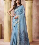 sky blue cotton blend with tassels casul wear saree