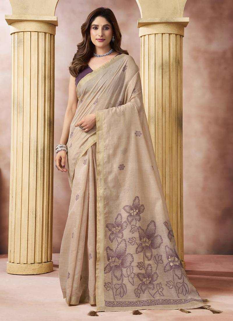 chiku cotton blend with tassels casul wear saree