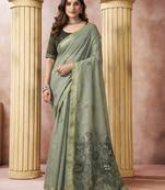 olive cotton blend with tassels casul wear saree