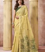 cream cotton blend with tassels casul wear saree
