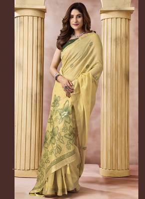 cream cotton blend with tassels casul wear saree 2