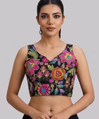 Black position print designer padded blouse 1