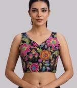 Black position print designer padded blouse