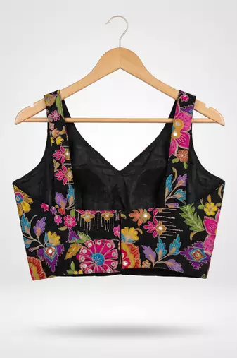 Black position print designer padded blouse