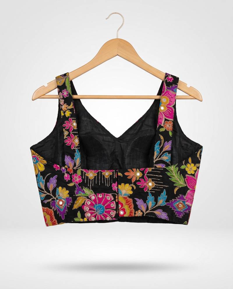 Black position print designer padded blouse