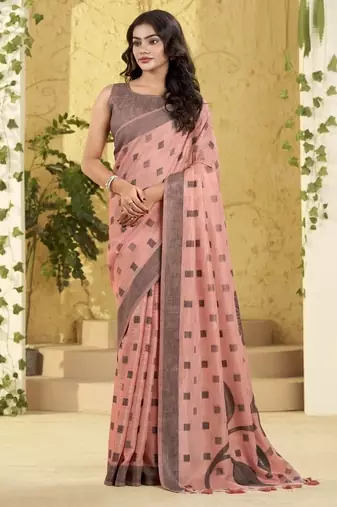 peach linen casual wear saree