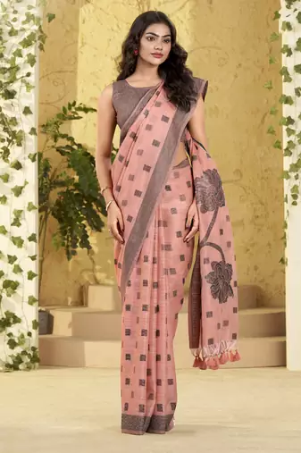 peach linen casual wear saree