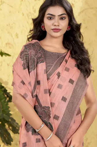 peach linen casual wear saree