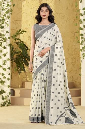 off white linen casual wear saree
