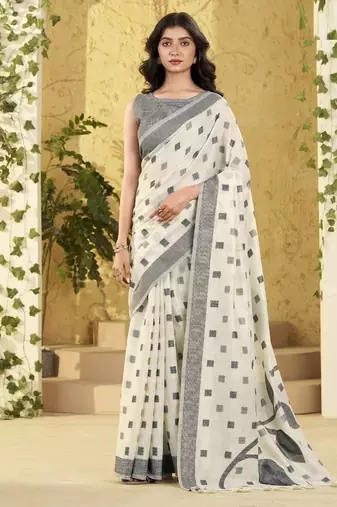 off white linen casual wear saree