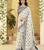off white linen casual wear saree