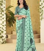 turquoise linen casual wear saree