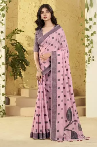 baby pink linen casual wear saree