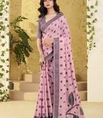 baby pink linen casual wear saree
