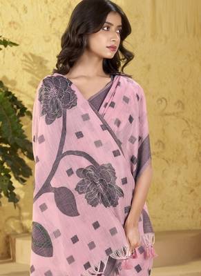 baby pink linen casual wear saree 3