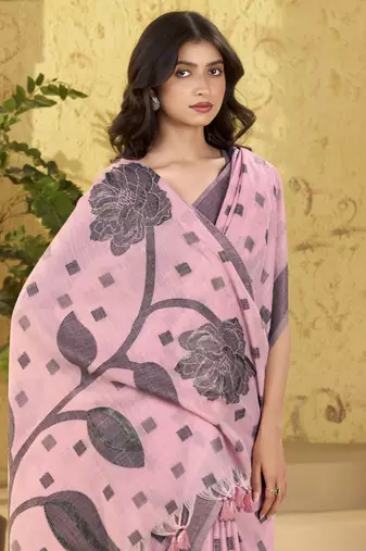 baby pink linen casual wear saree