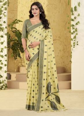lemon linen casual wear saree 1