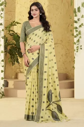 lemon linen casual wear saree
