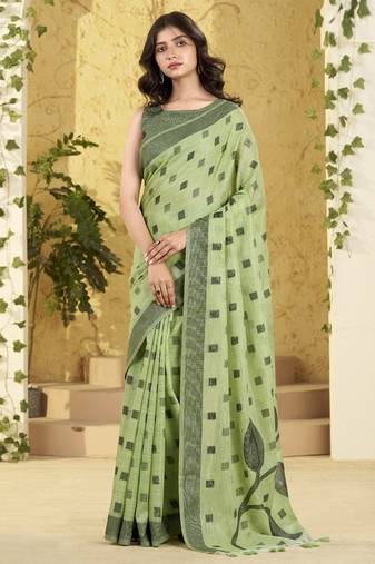 pista linen casual wear saree