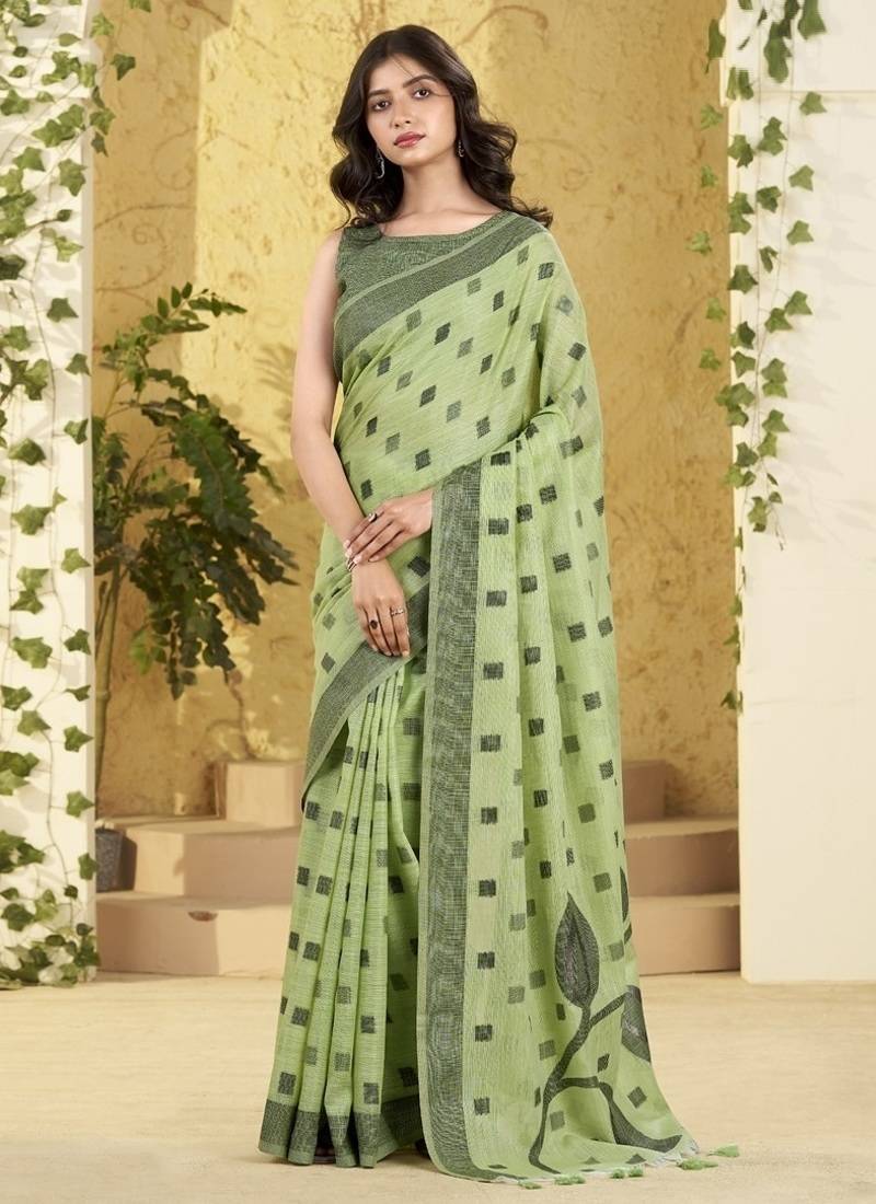 pista linen casual wear saree