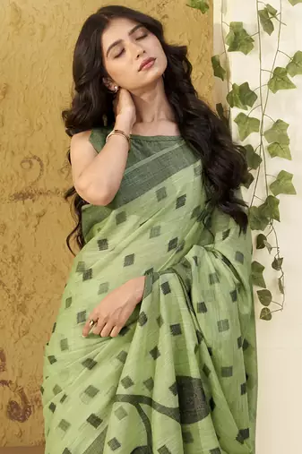 pista linen casual wear saree