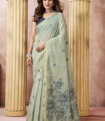 pista green cotton blend with tassels casul wear saree