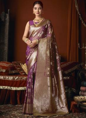 wine jacquard soft rich zari weaving & tassels saree 1