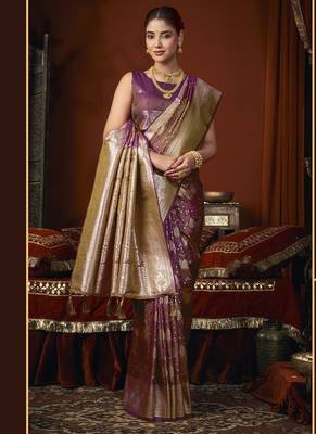 wine jacquard soft rich zari weaving & tassels saree 2
