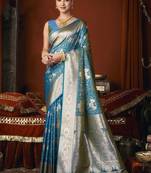 sky blue jacquard soft rich zari weaving & tassels saree