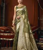 mehandi jacquard soft rich zari weaving & tassels saree
