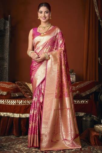 rasberry jacquard soft rich zari weaving & tassels saree