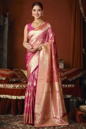 rasberry jacquard soft rich zari weaving & tassels saree