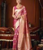rasberry jacquard soft rich zari weaving & tassels saree