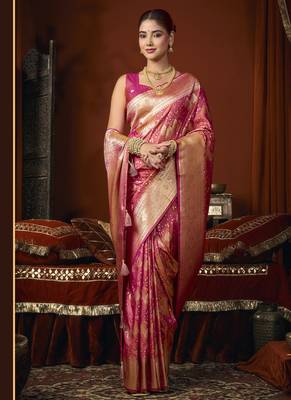 rasberry jacquard soft rich zari weaving & tassels saree 2